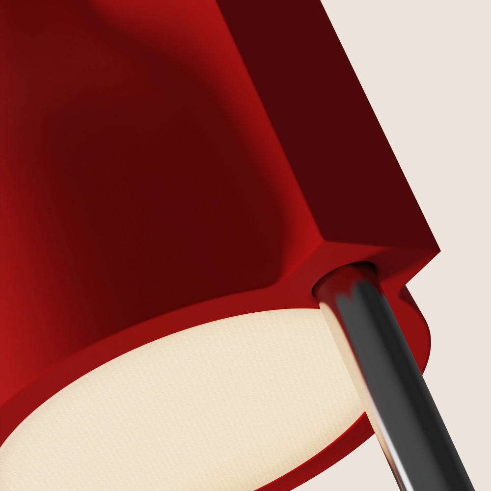 The poppy Carve Floor Light from Gantri with the chrome rod option close up.
