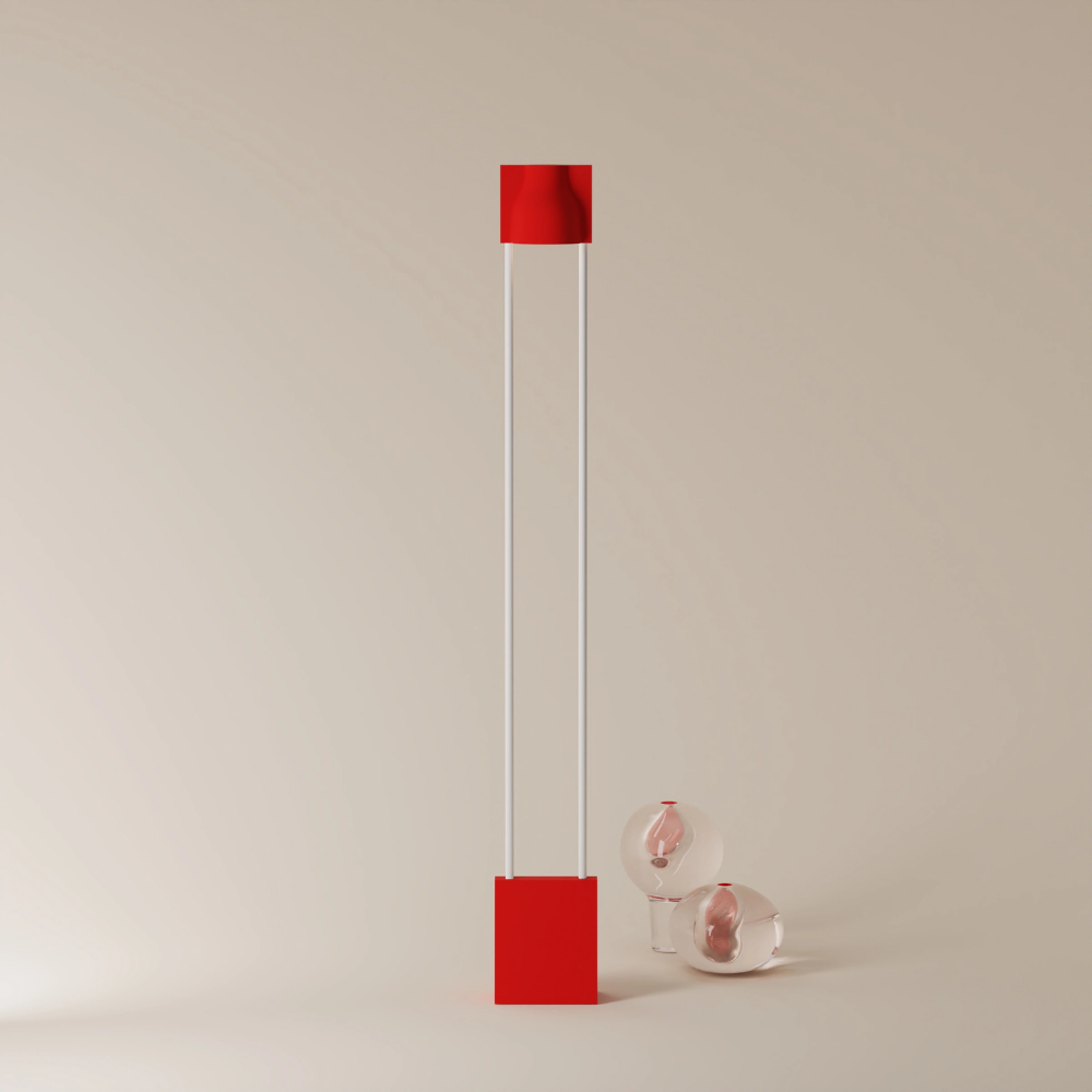 The poppy Carve Floor Light from Gantri with the white rod option.