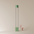 The sage Carve Floor Light from Gantri with the chrome rod option.