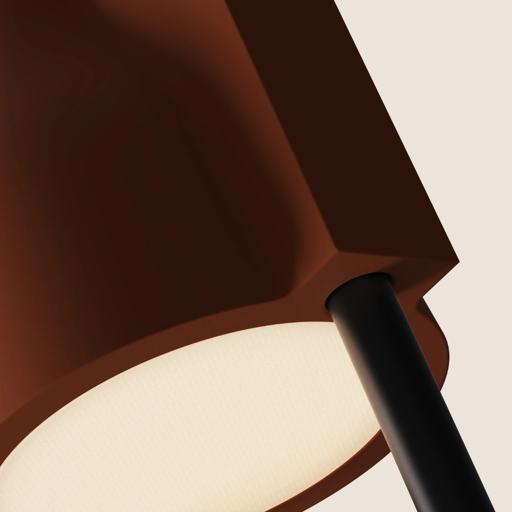 The sedona Carve Floor Light from Gantri with the black rod option close up.