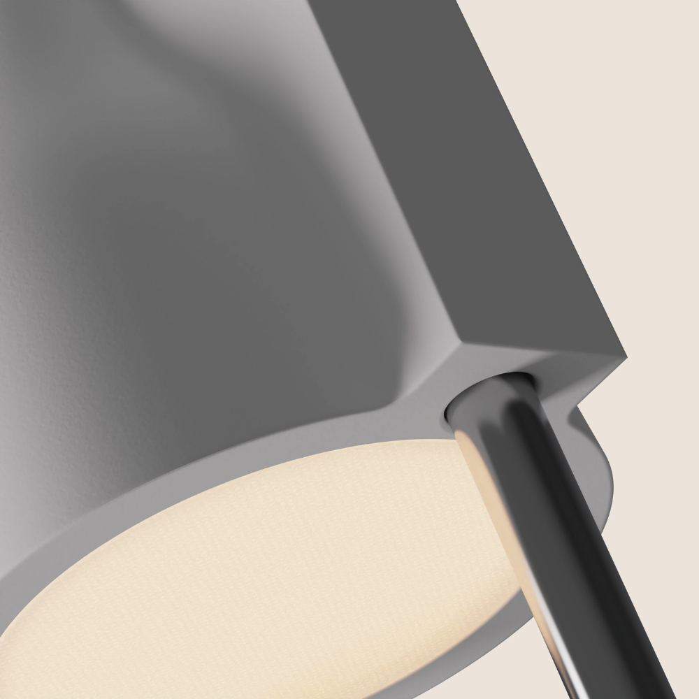 The snow Carve Floor Light from Gantri with the chrome rod option close up.