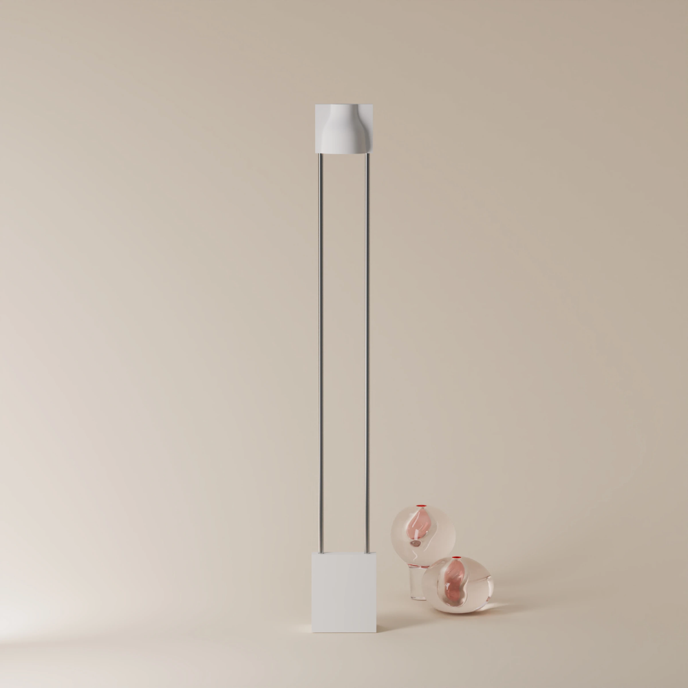 The snow Carve Floor Light from Gantri with the chrome rod option.