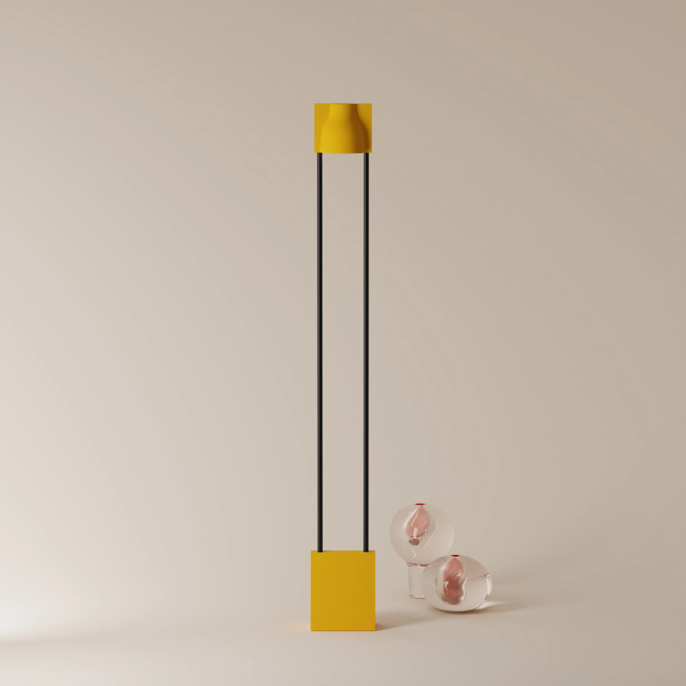 The sunrise Carve Floor Light from Gantri with the black rod option.