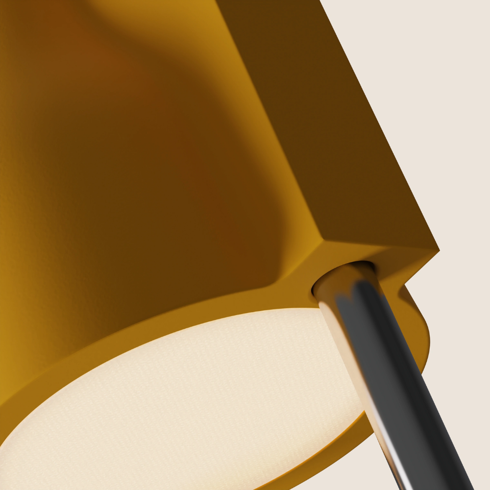 The sunrise Carve Floor Light from Gantri with the chrome rod option close up.