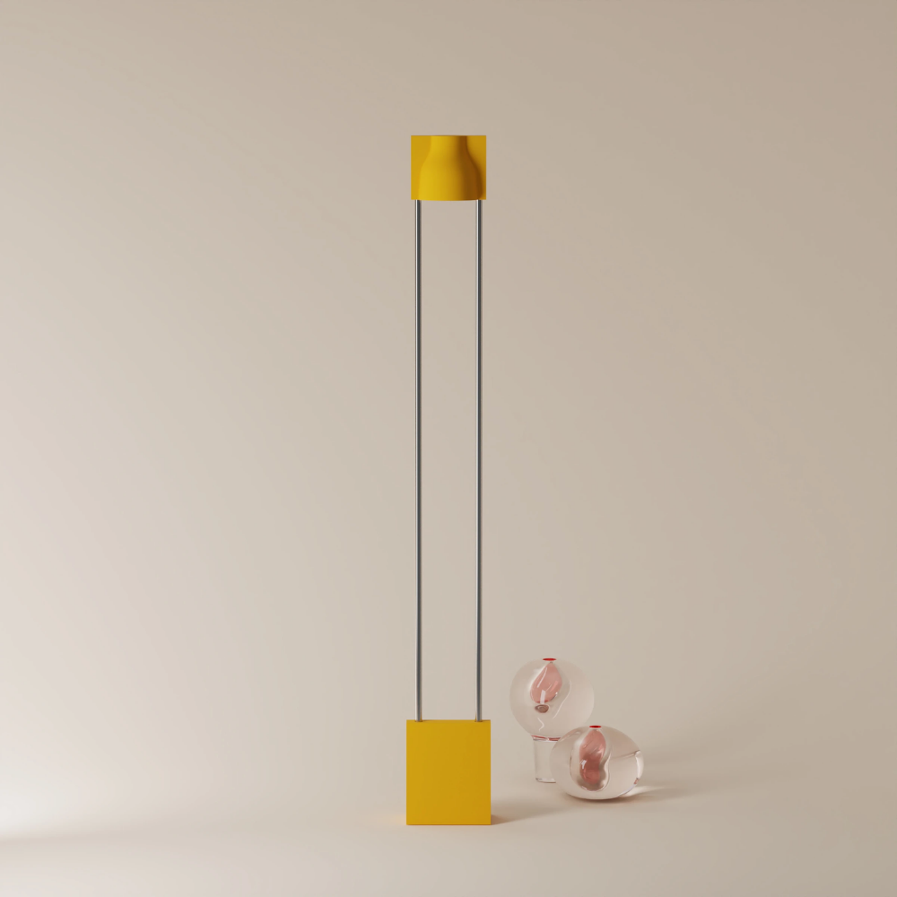 The sunrise Carve Floor Light from Gantri with the chrome rod option.