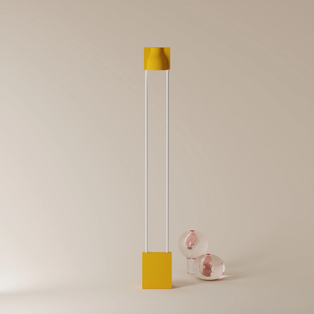 The sunrise Carve Floor Light from Gantri with the white rod option.