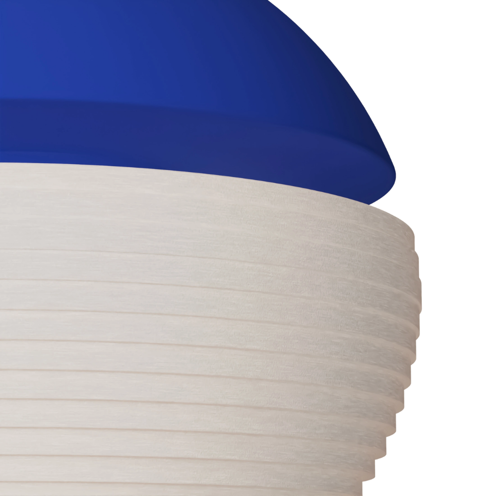 The cobalt Cora Pendant Light from Gantri close up.