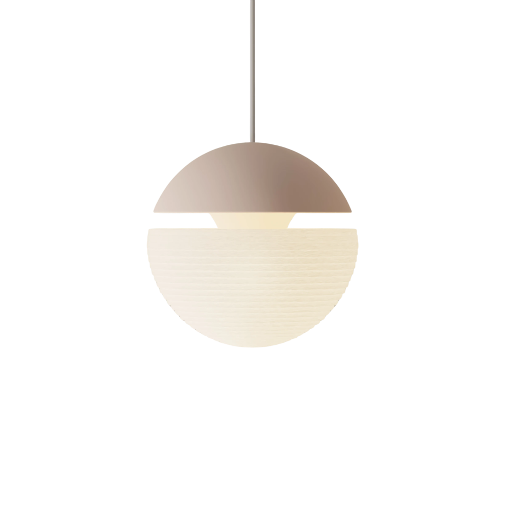 The coral Cora Pendant Light from Gantri with the white cord.