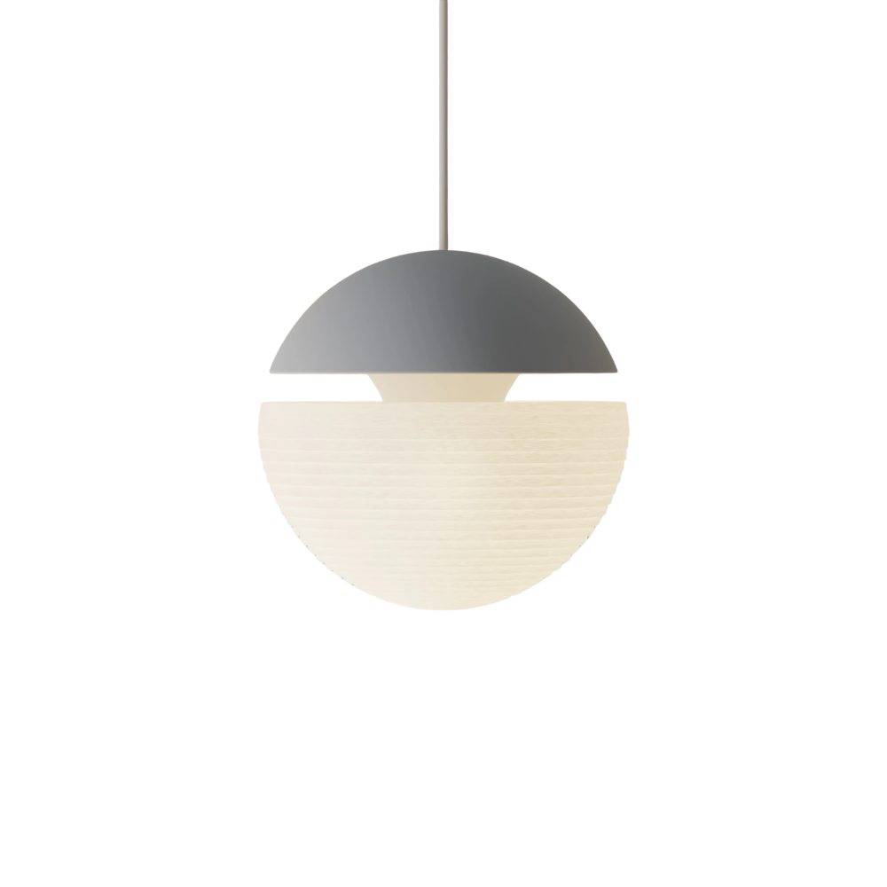 The fog Cora Pendant Light from Gantri with the white cord.