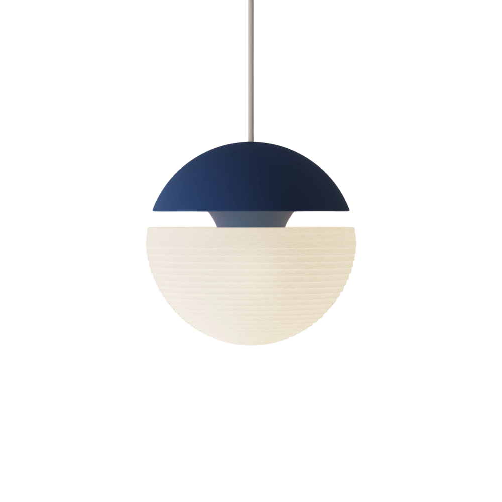 The midnight Cora Pendant Light from Gantri with the white cord.