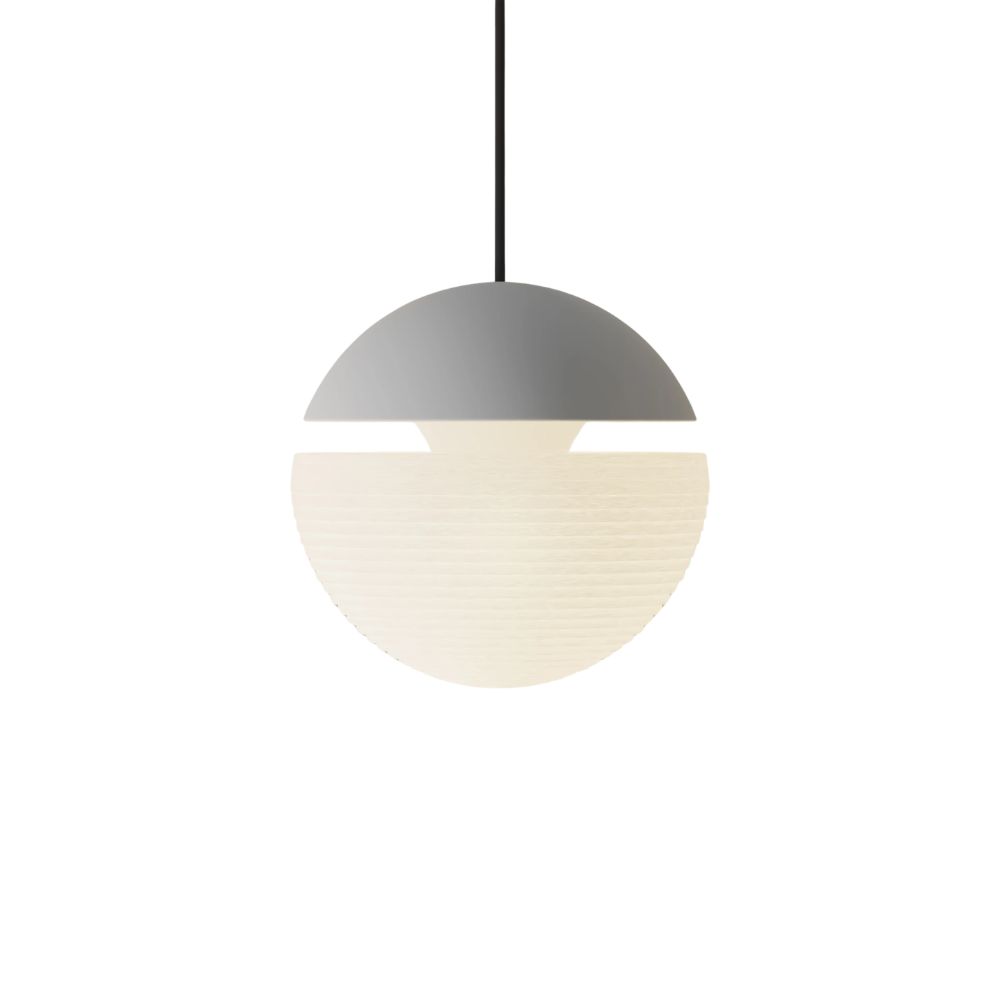 The mist Cora Pendant Light from Gantri with the black cord.