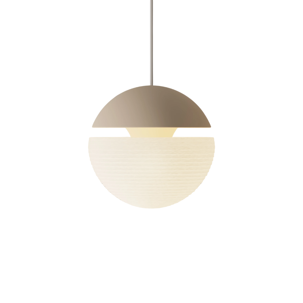 The peach Cora Pendant Light from Gantri with the white cord.