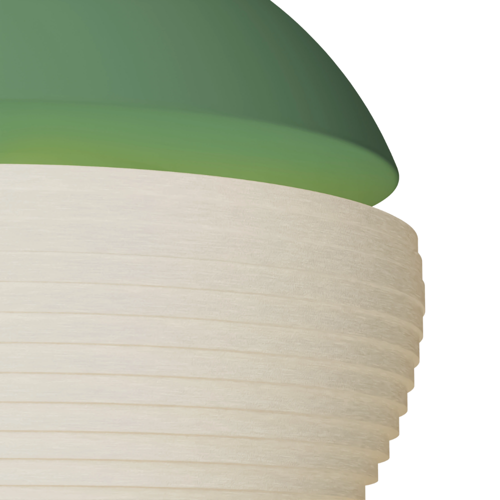 The sage Cora Pendant Light from Gantri close up.