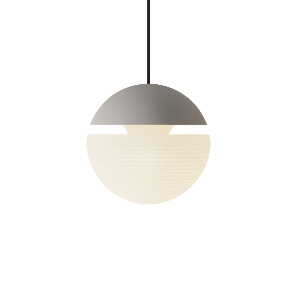 The stone Cora Pendant Light from Gantri with the black cord.