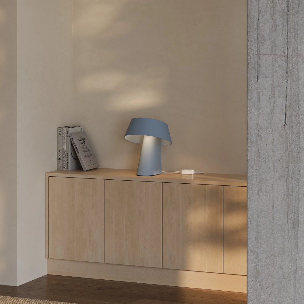 The fog Fold Table Light from Gantri in a living room.