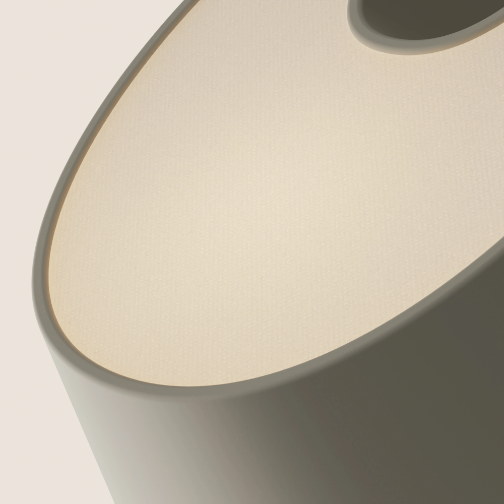 The sand Fold Table Light from Gantri close up.