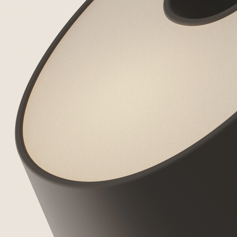 The smoke Fold Table Light from Gantri close up.