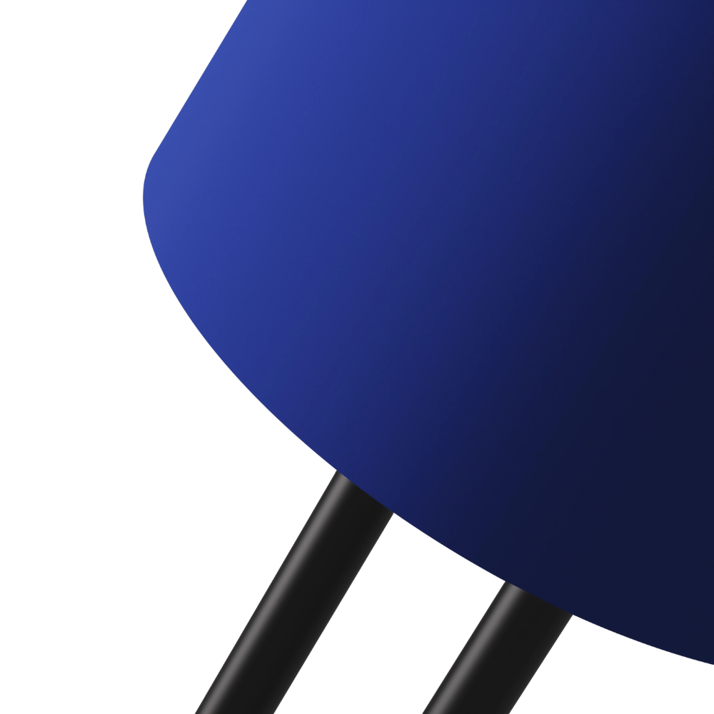 The cobalt Gio Floor Light from Gantri with the black rod option close up.