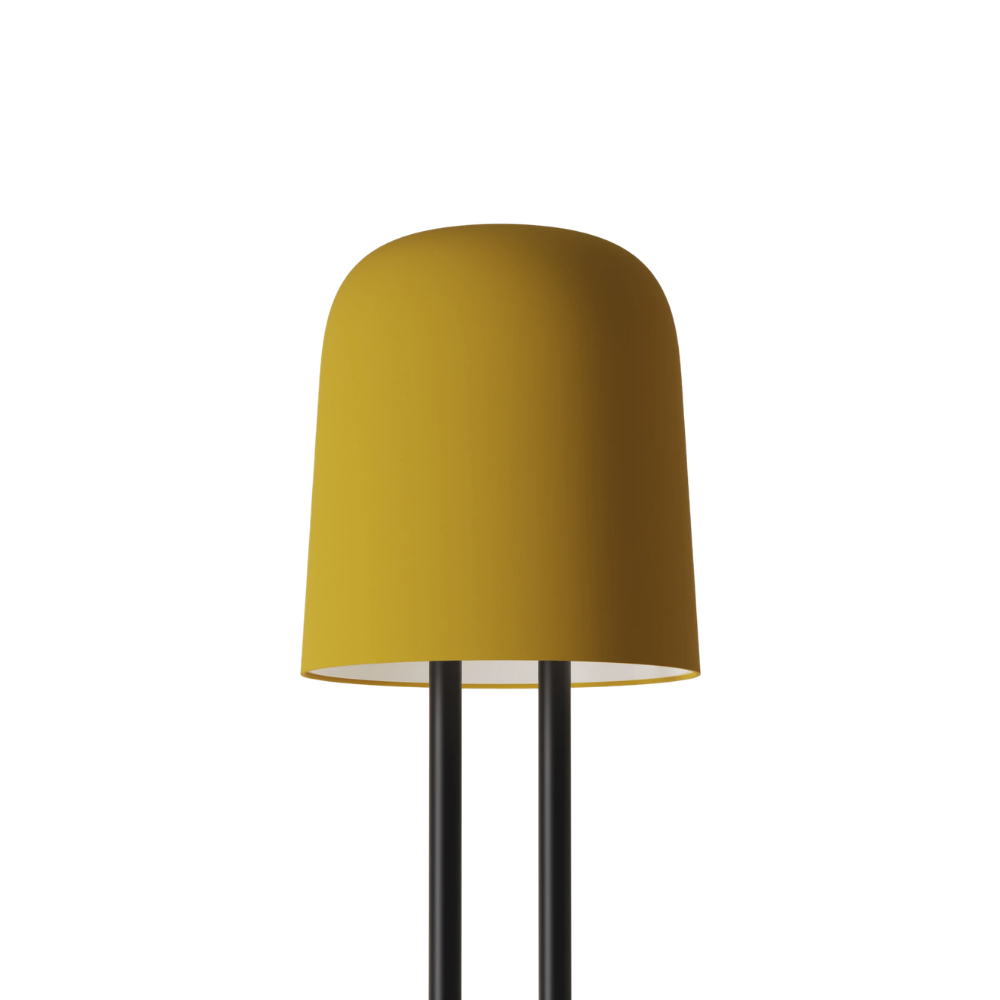 The mustard Gio Floor Light from Gantri with the black rod option.