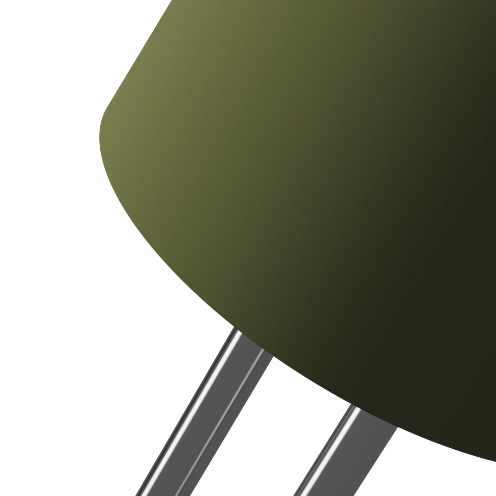 The olive Gio Floor Light from Gantri with the chrome rod option close up.