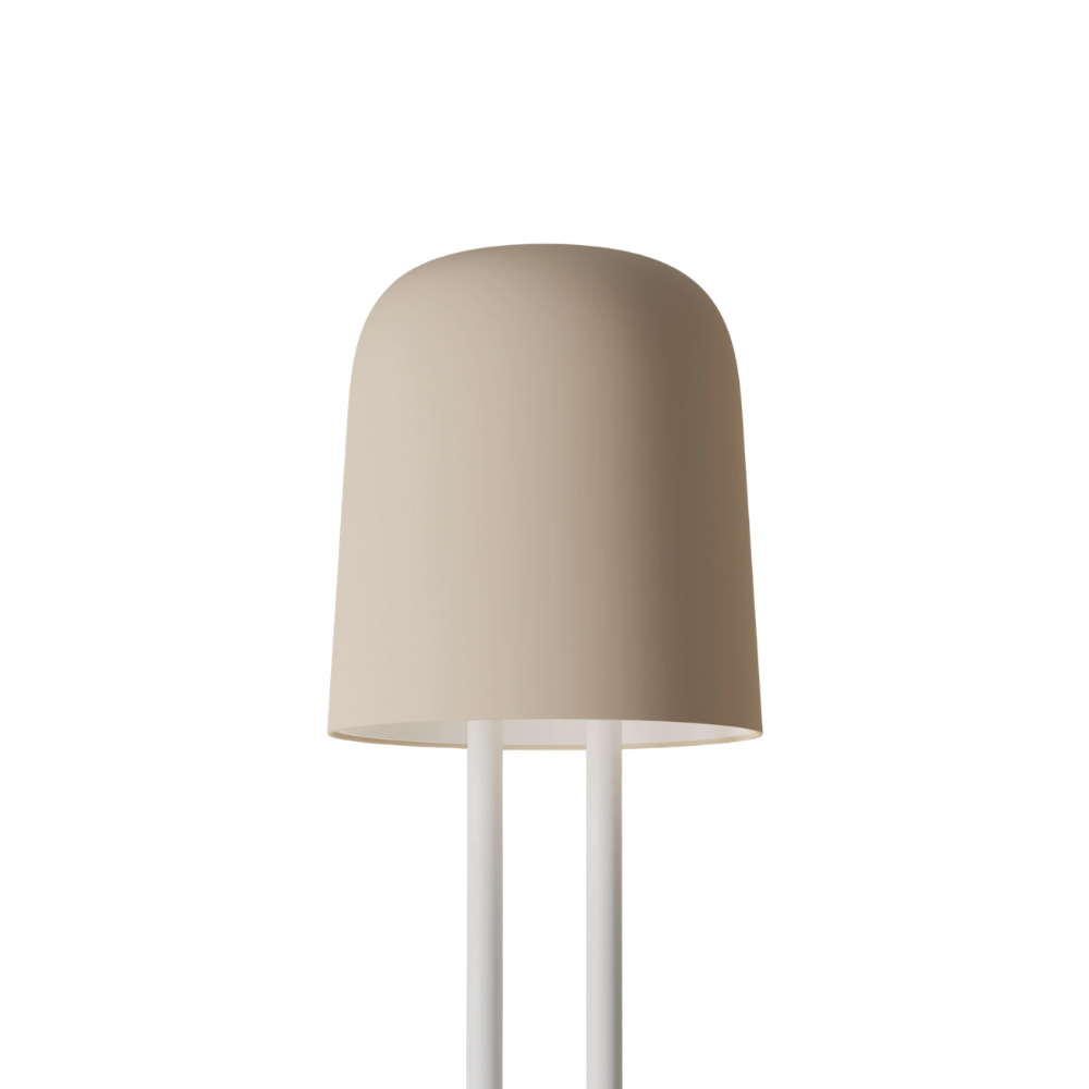 The peach Gio Floor Light from Gantri with the white rod option.