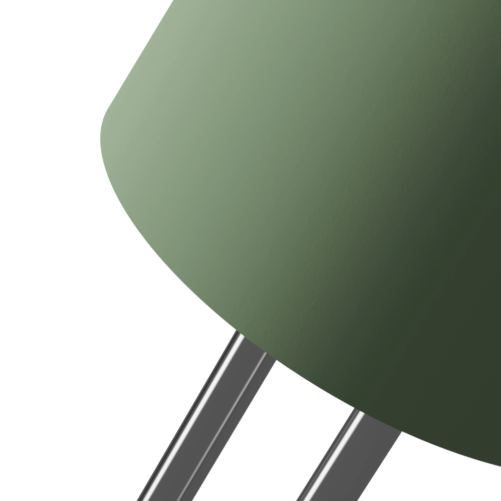 The sage Gio Floor Light from Gantri with the chrome rod option close up.