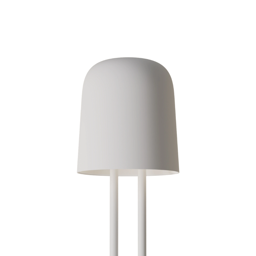 The snow Gio Floor Light from Gantri with the white rod option.