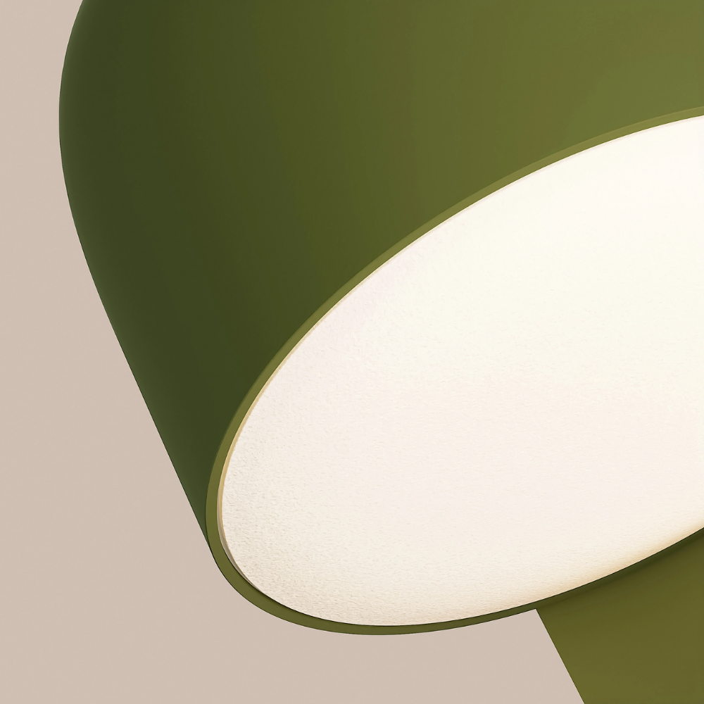 The olive Gio Wall Light from Gantri close up.