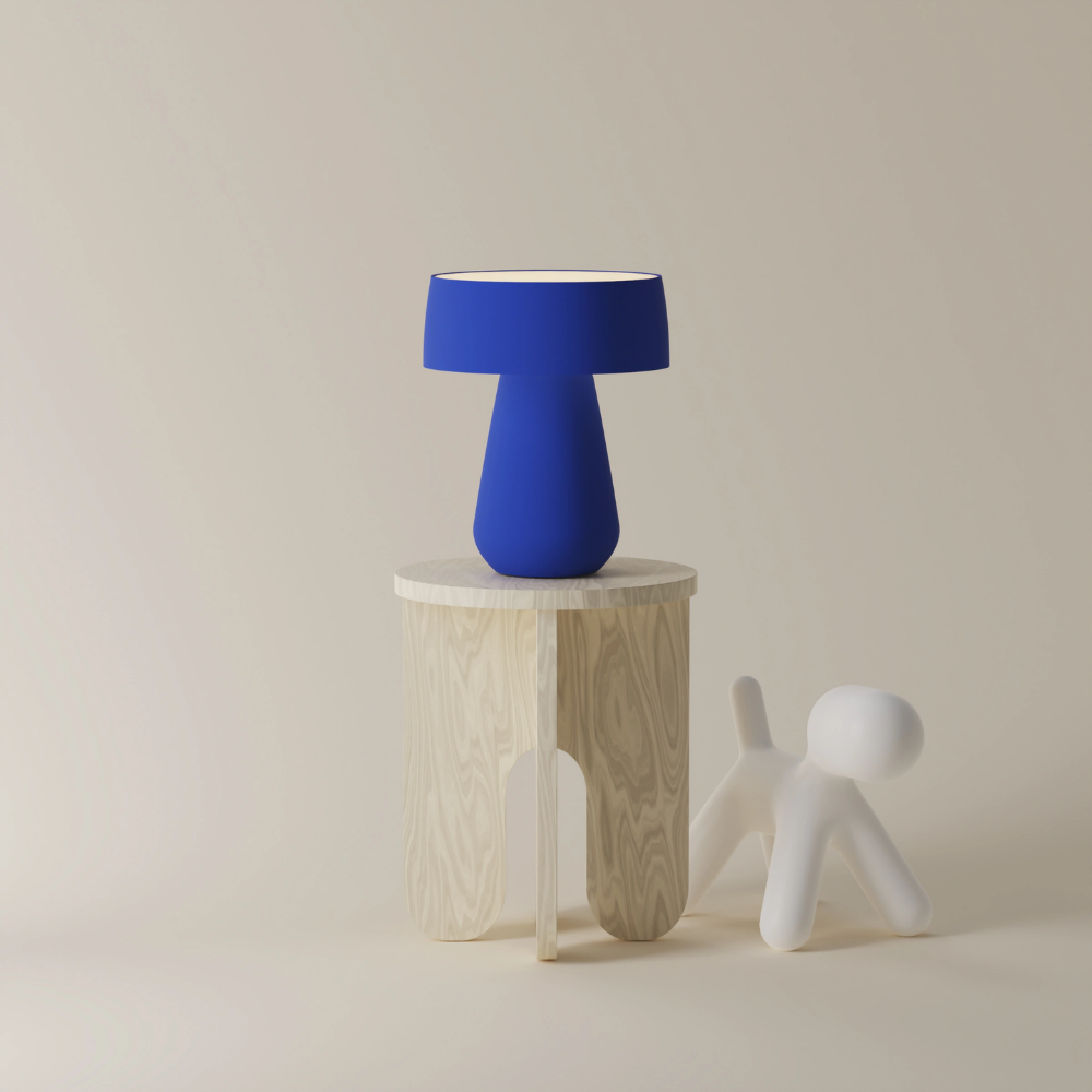 The cobalt Hula Table Light from Gantri in the studio.