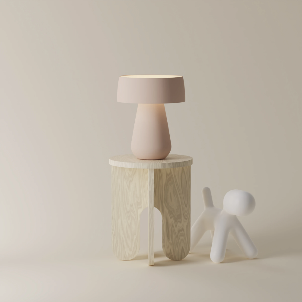 The coral Hula Table Light from Gantri in a living room.