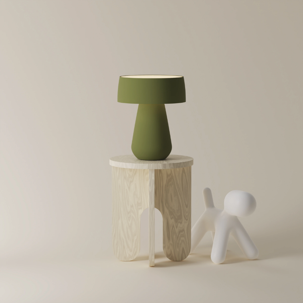 The olive Hula Table Light from Gantri in the studio.