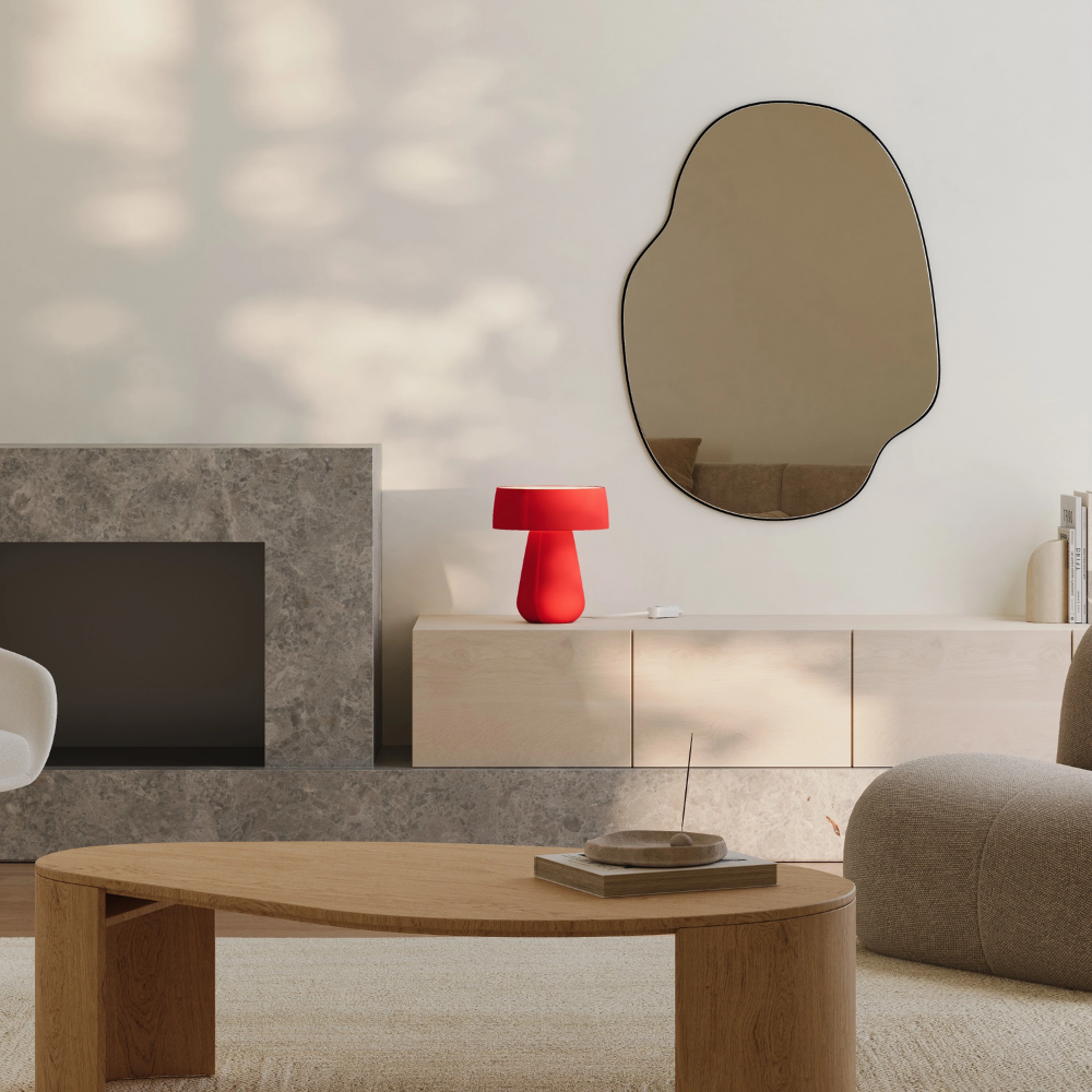 The poppy Hula Table Light from Gantri in a living room. 