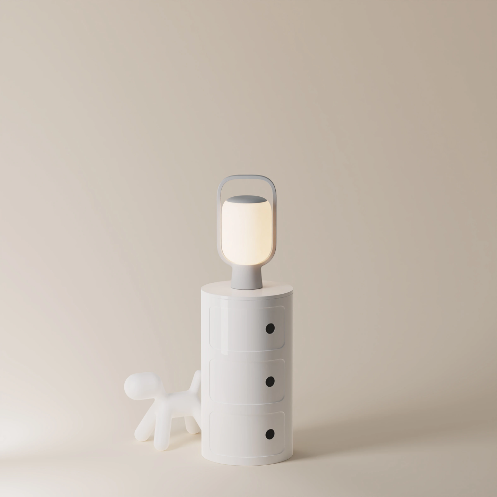 The mist Kero Table Light from Gantri in a home office.