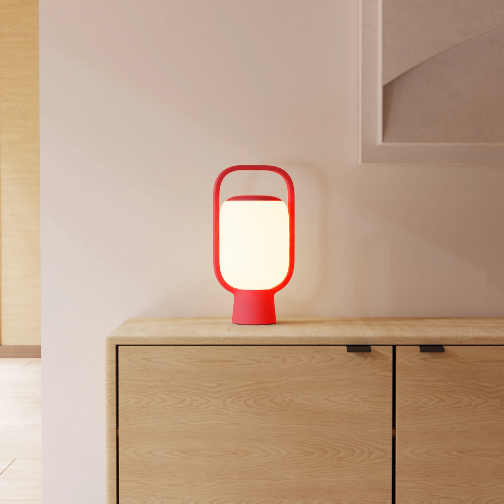 The poppy Kero Table Light from Gantri in a family area.
