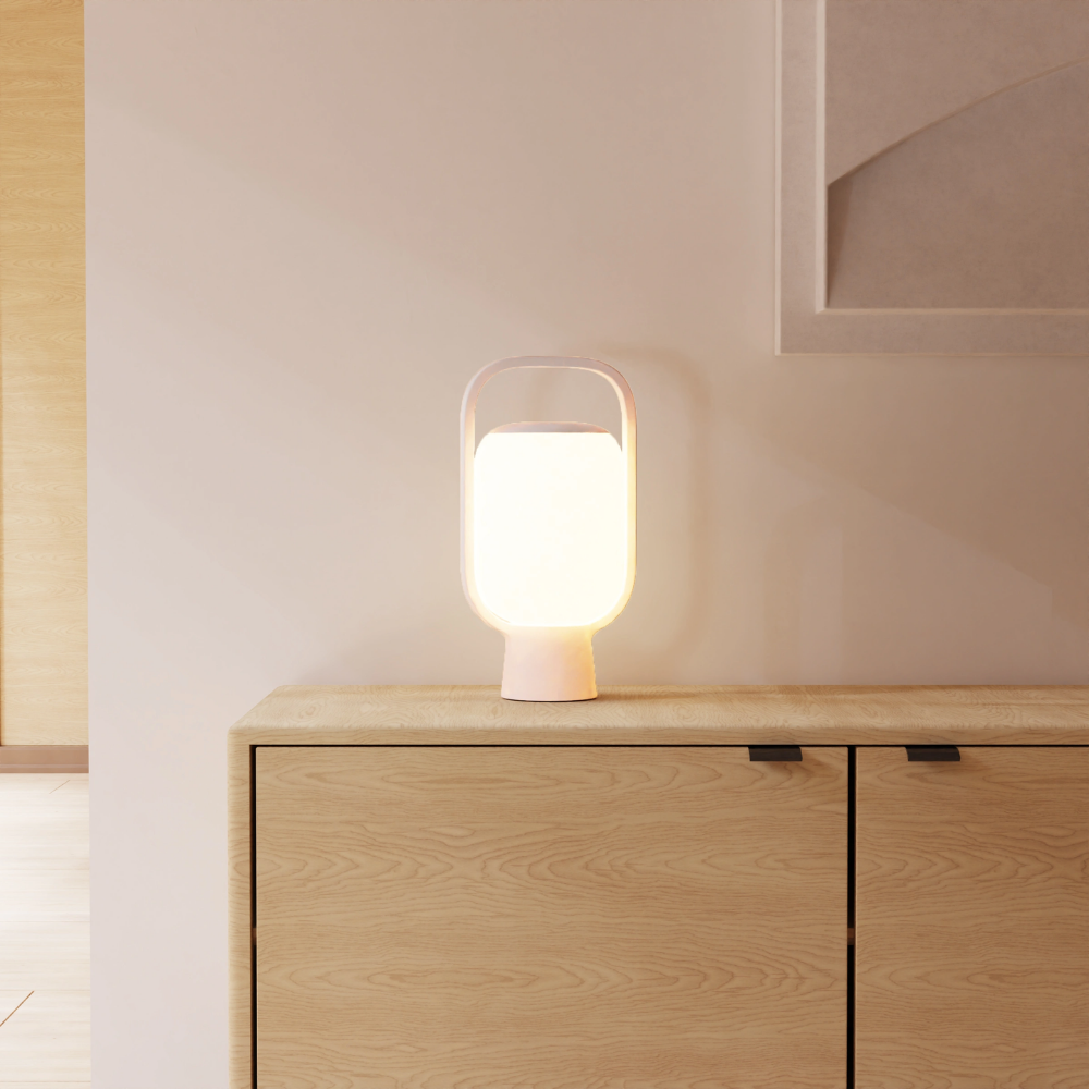 The snow Kero Table Light from Gantri in a family area.