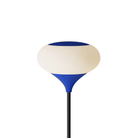 The cobalt Kobble Floor Light from Gantri with the black rod option.