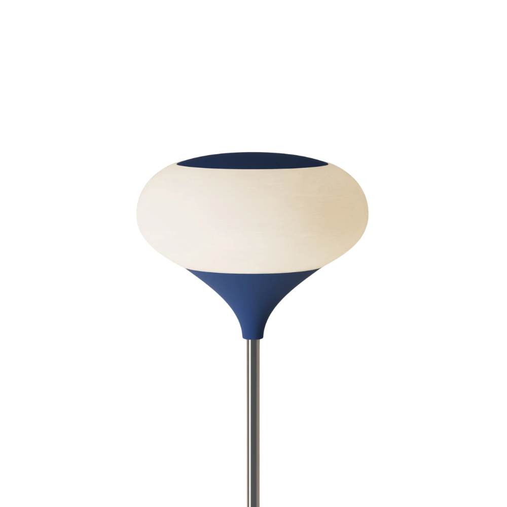 The midnight Kobble Floor Light from Gantri with the chrome rod option.
