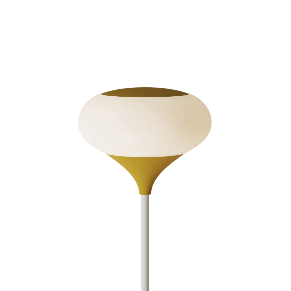 The mustard Kobble Floor Light from Gantri with the white rod option.