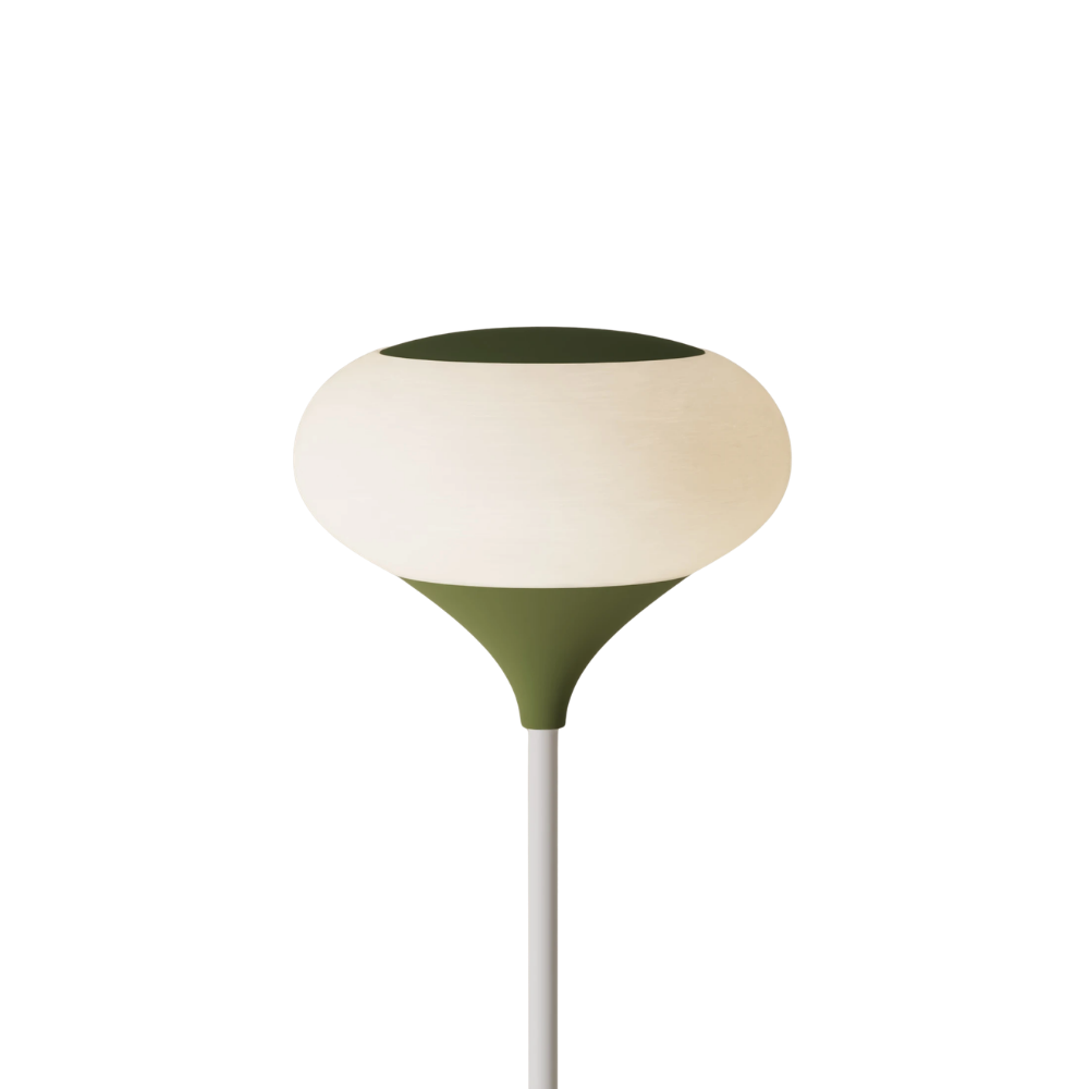 The olive Kobble Floor Light from Gantri with the white rod option.