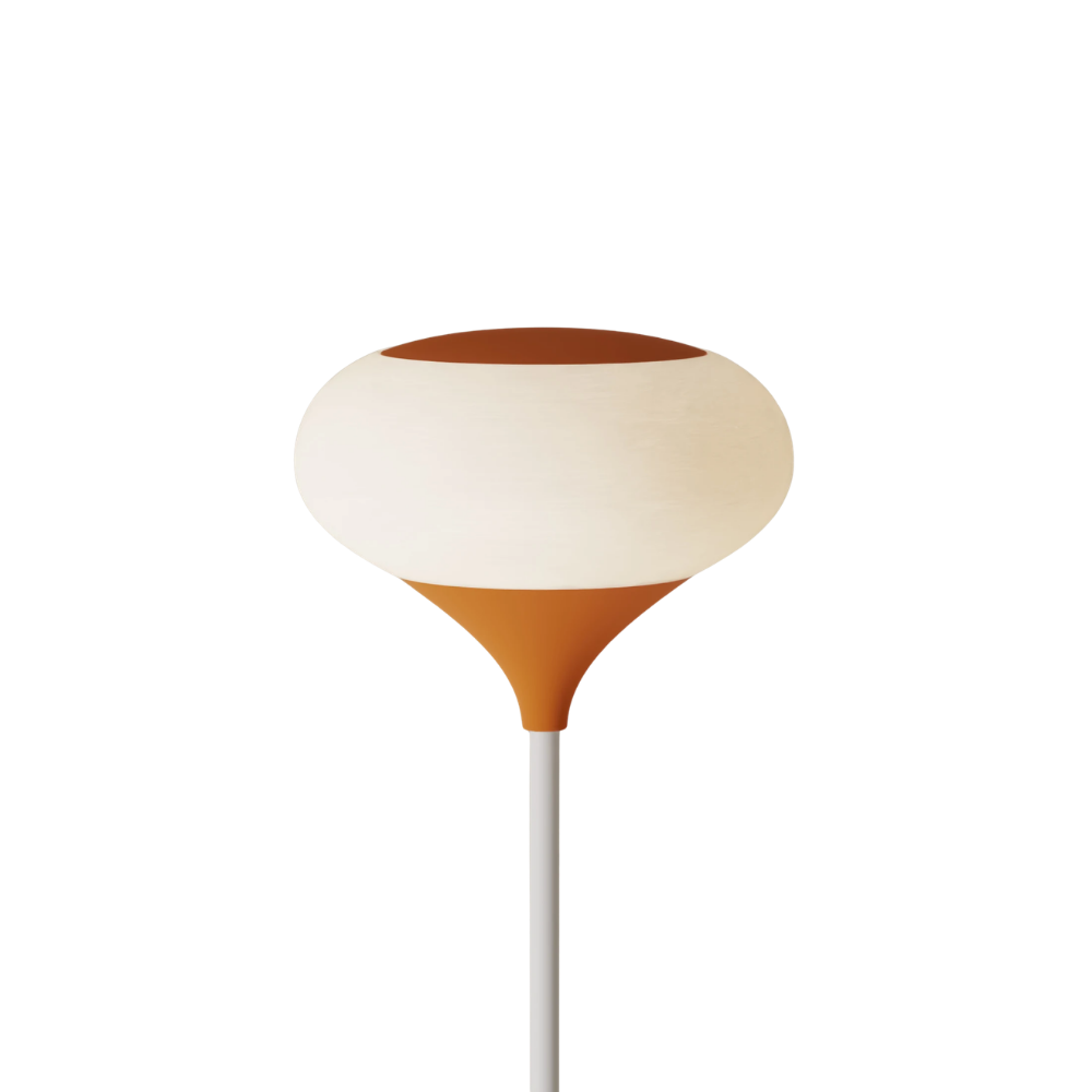 The persimmon Kobble Floor Light from Gantri with the white rod option.