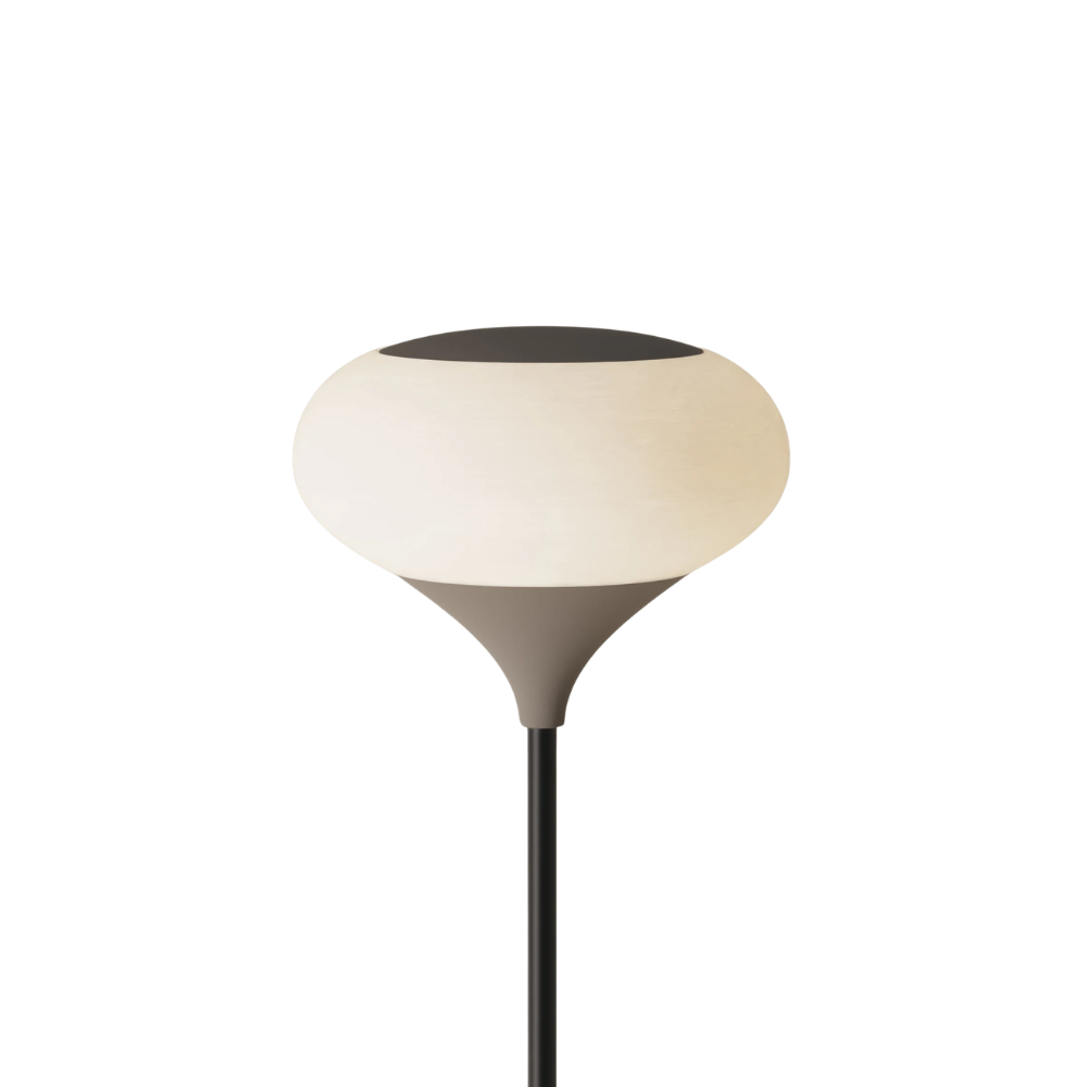 The smoke Kobble Floor Light from Gantri with the black rod option.