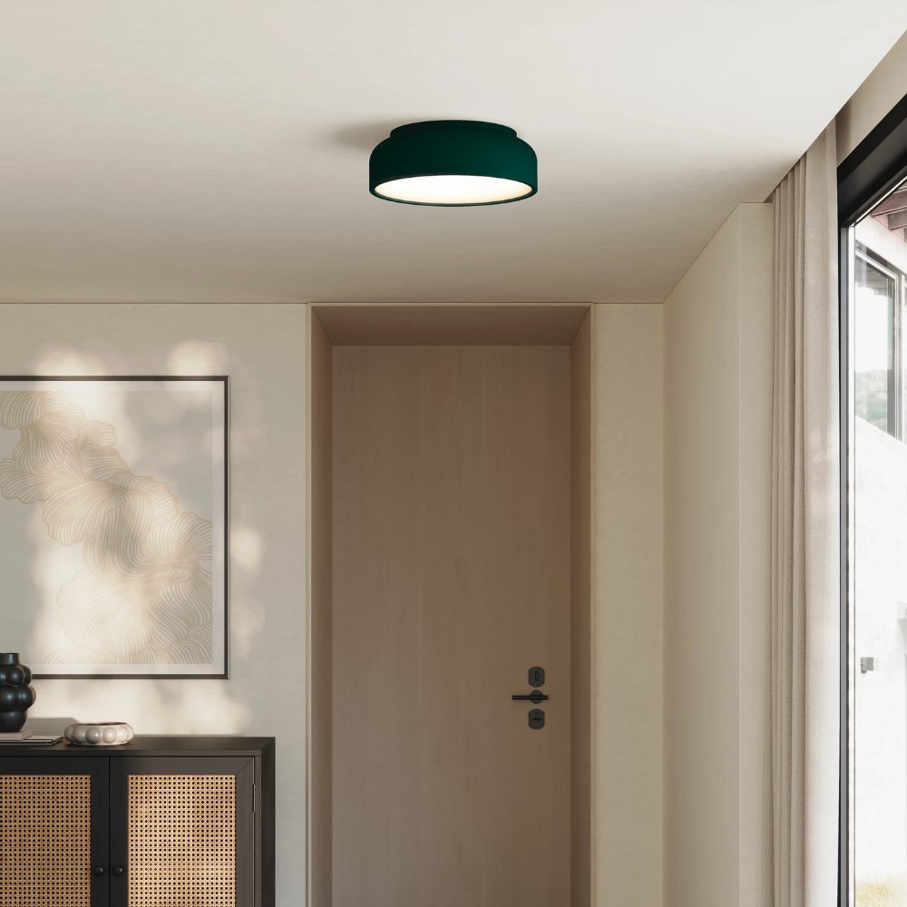 The forest Vitria Flush Mount from Gantri in a living room on the ceiling.