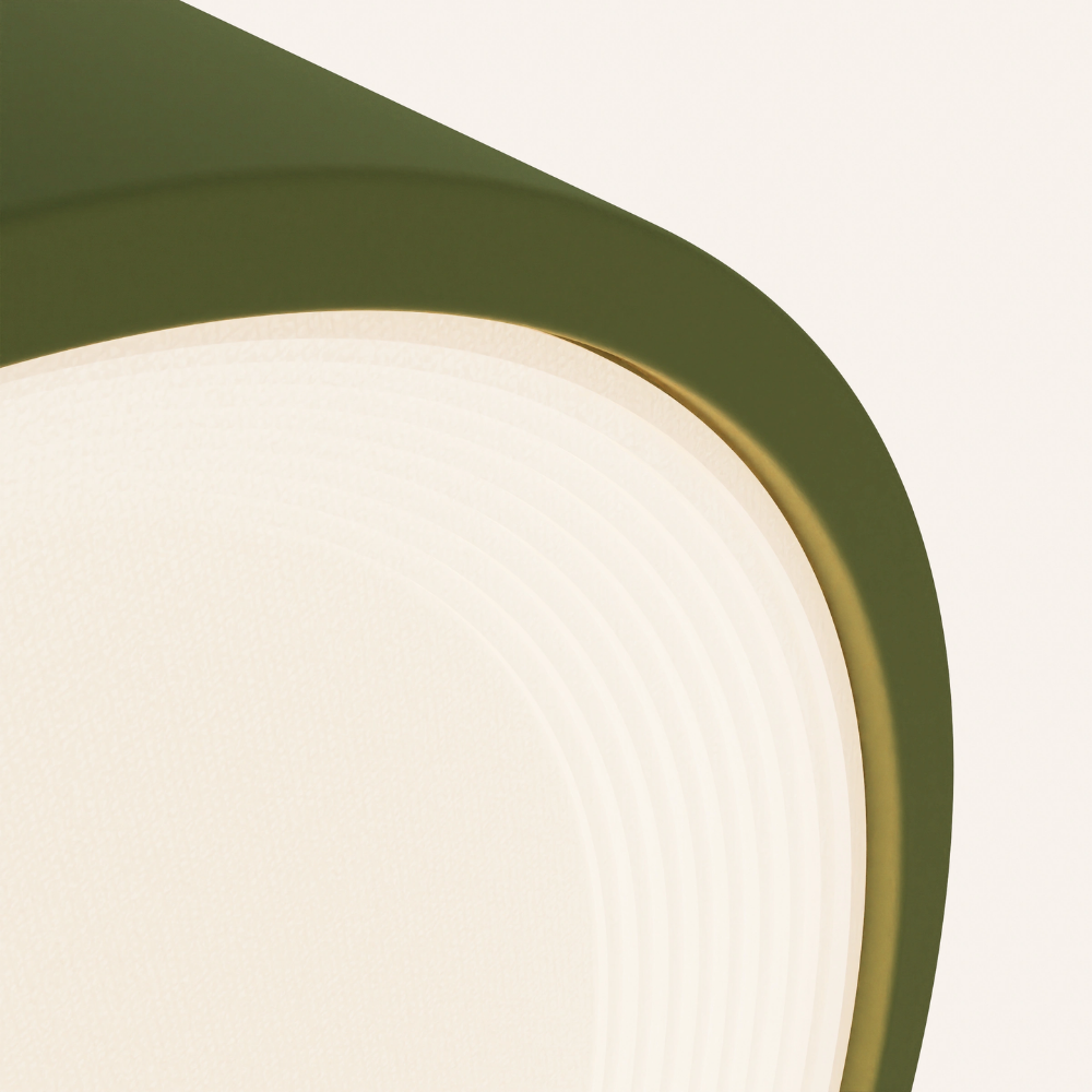 The olive Vitria Flush Mount from Gantri close up.