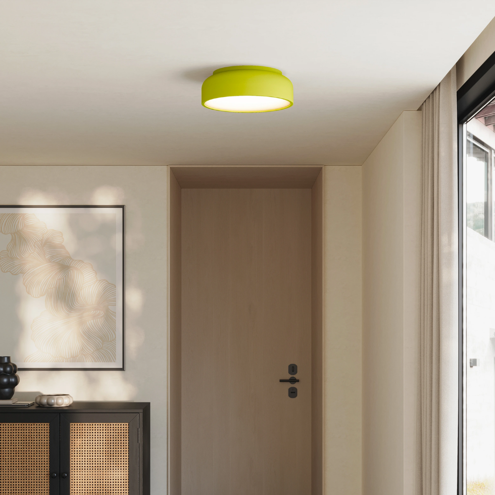 The sprout Vitria Flush Mount from Gantri in a living room on the ceiling.