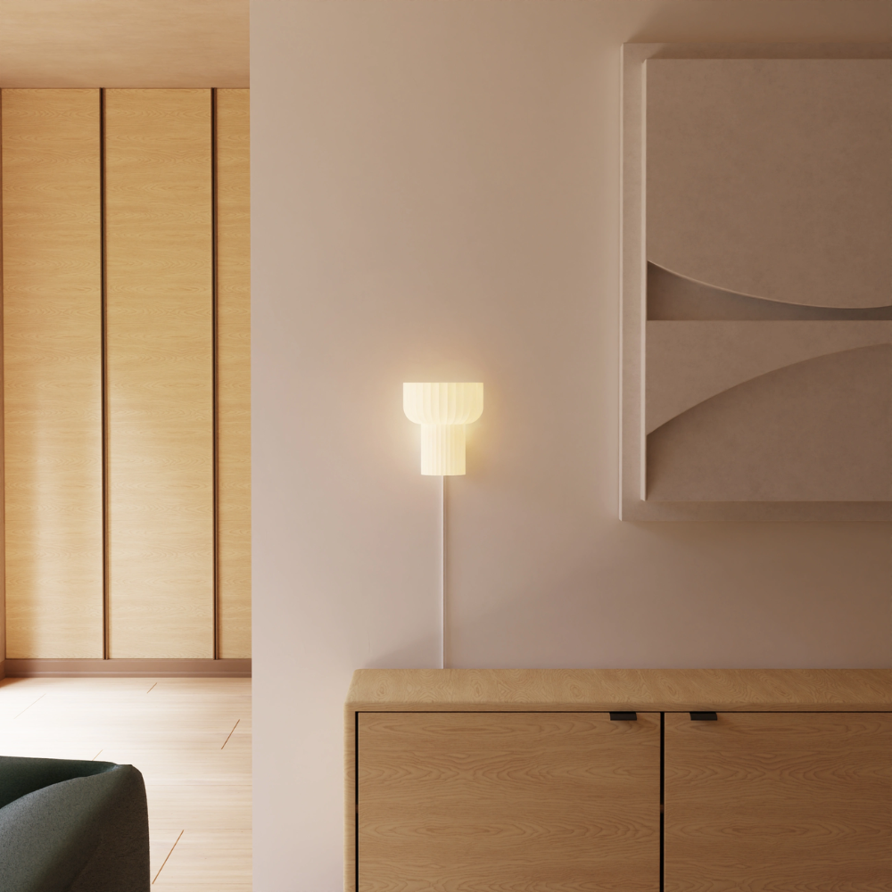 The white Word Wall Light from Gantri in a home office.