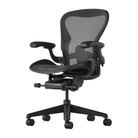 The Aeron Chair from Herman Miller with the adjustable lumbar support support in black and onyx ultra matte from the front at an angle.