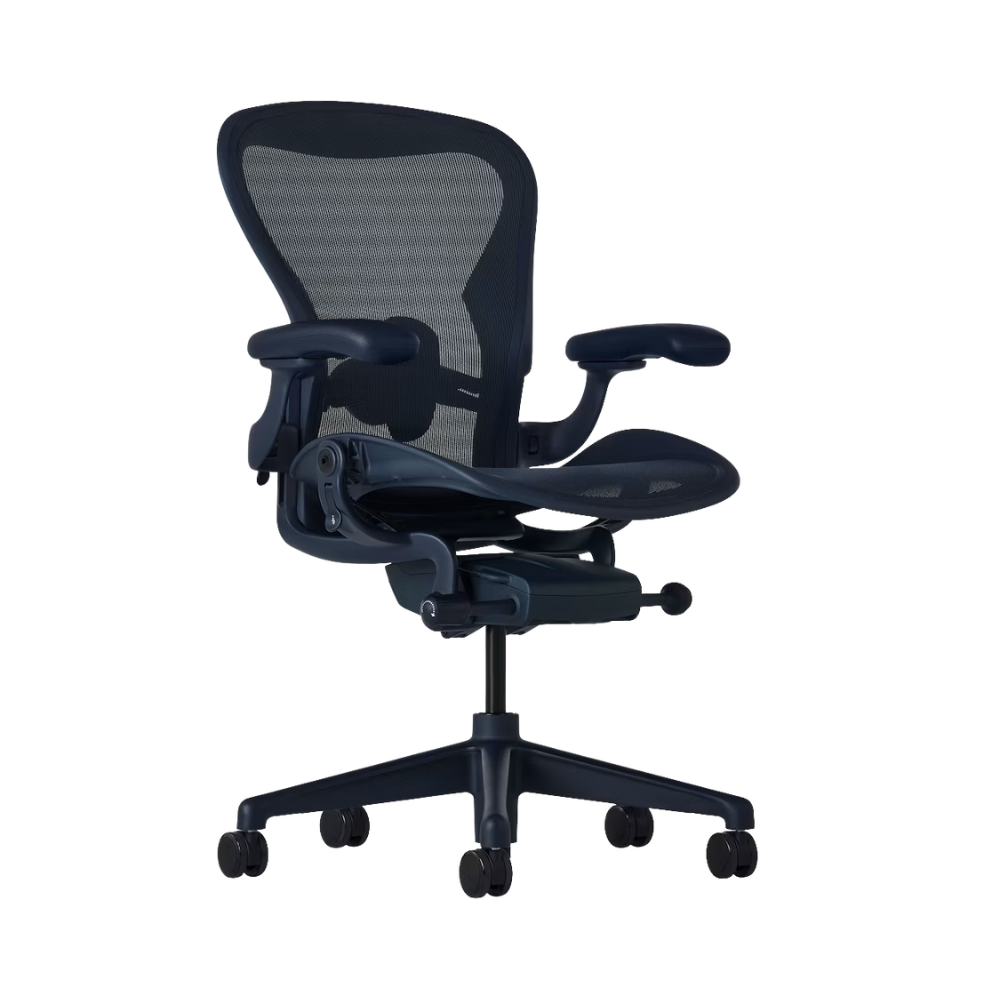 The Aeron Chair from Herman Miller with the basic back support in adjustable lumbar back support.