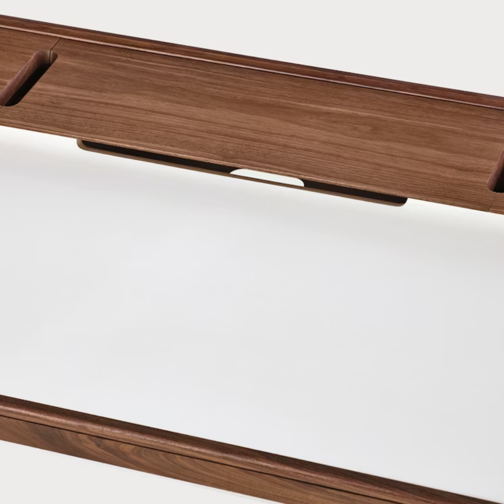 The Airia Desk from Herman Miller with the storage compartment closed.