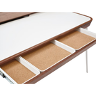 The Airia Desk from Herman Miller with the drawer open close up.