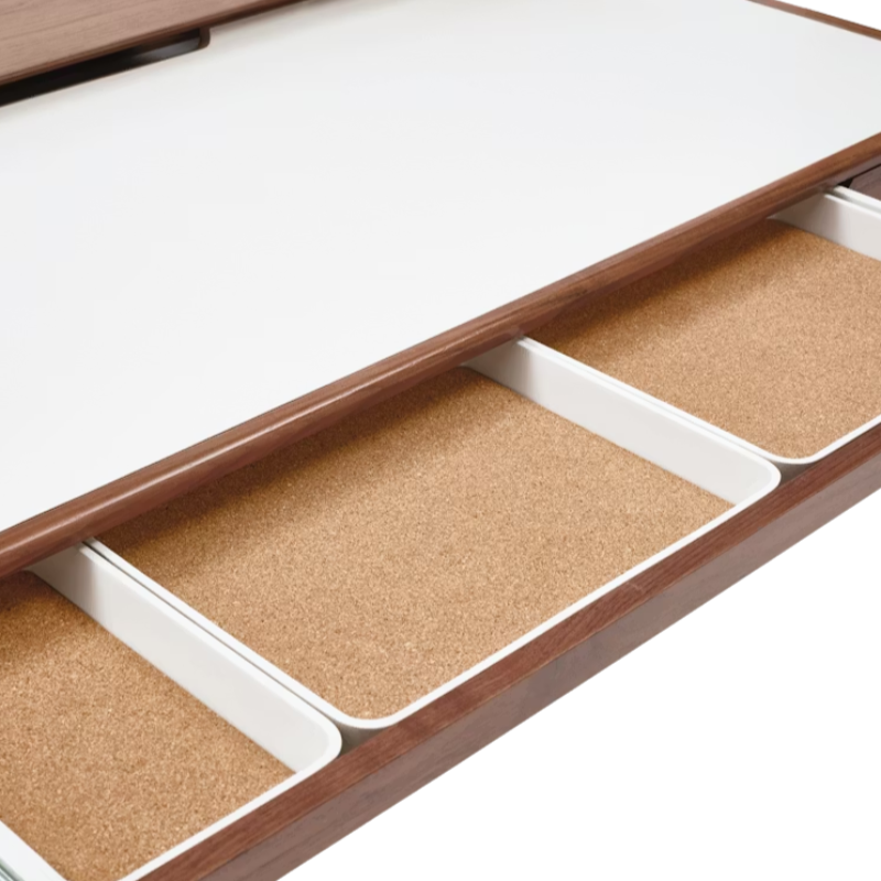 The Airia Desk from Herman Miller with the drawer open close up.